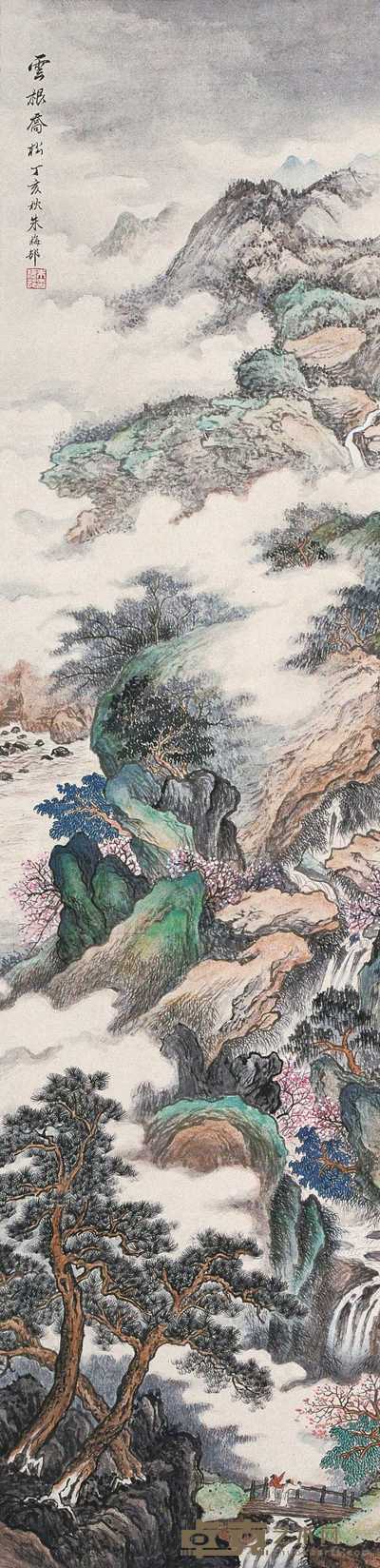 朱梅邨 1947年作 云根乔松 立轴 132×32cm